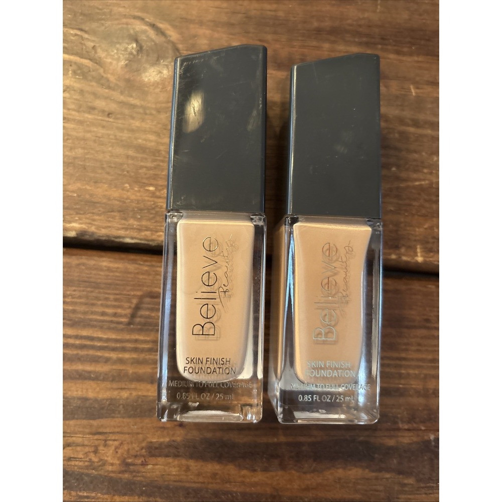 (2) Believe Beauty Skin Finish Foundation Porcelain, 0.85oz Medium-Full Coverage